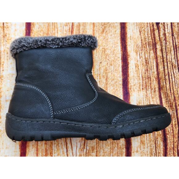 Khombu Addison Black Faux Leather Winter‎ Snow Boots Faux Fur Trimmed Women's 8M - Picture 9 of 11